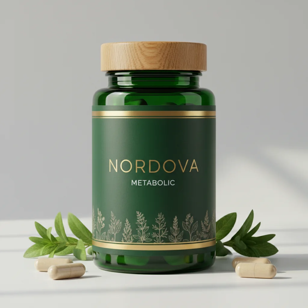 Nordova Metabolic Glasflasche mit dunkelgrüner Flasche und silbernem Deckel, 90 Kapseln